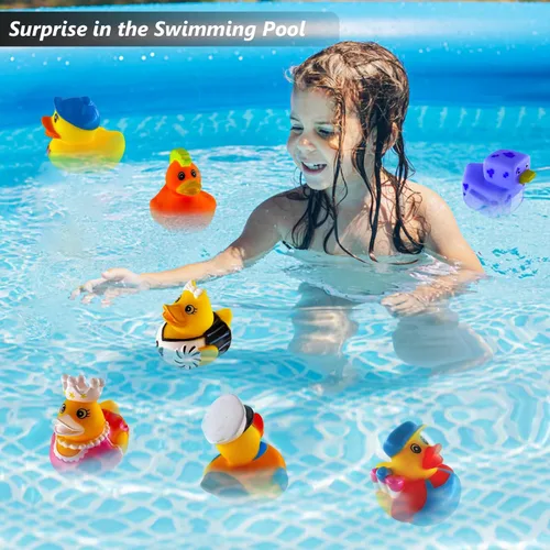 Vista 3 de Patos de goma surtidos para niños y niños pequeños, bonitos juguetes de bañera de pato para piscina en múltiples personajes, divertido carnaval
