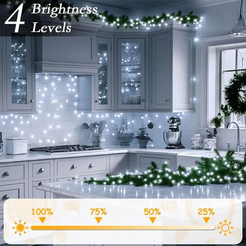 Vista 6 de Luces de Árbol de Navidad LED de 66 pies con 200 LED, Luces Navideñas Exteriores Blanco Frío Brillante para Casa, Luces de Hadas con 8 Modos