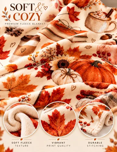Vista 3 de Personalized Fleece&Sherpa Throw Blanket - Cozy Autumn Pumpkin Coffee Books (Fleece, 60 * 80)