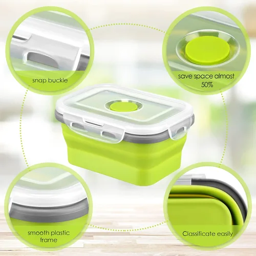 Vista 3 de 8 recipientes pequeños de silicona plegables de almacenamiento de alimentos con tapas herméticas apilables de silicona para preparar comidas