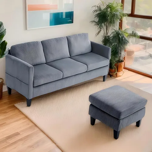 Vista 11 de Sofá modular de terciopelo en forma de L de 67 pulgadas con otomana, sofá convertible de 3 asientos con asiento profundo de nube para sala de estar