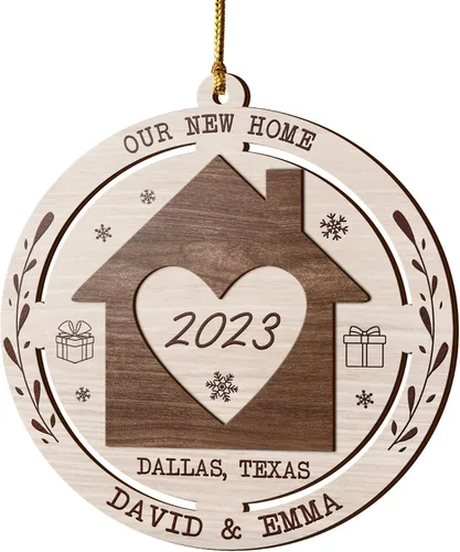 Vista 12 de V VIBEPY Adornos personalizados para casa nueva, adornos de Navidad para el hogar, adornos de madera de Navidad, 3.5 pulgadas, adornos de 3 capas
