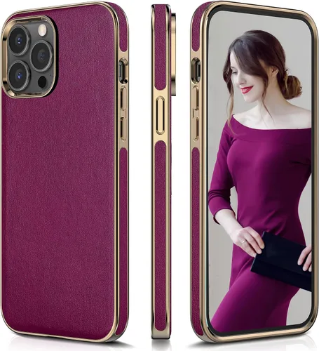 Vista 20 de LOHASIC Funda para iPhone 12 y iPhone 12 Pro - Fundas para teléfono i Phone 12 con borde cromado delgado, fundas de cuero de diseño suave, funda