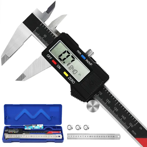 Vista 5 de Calibrador digital, 6 pulgadas / 150 mm, herramienta de acero inoxidable, calibre Palmer con pantalla LCD grande, fácil de cambiar de pulgadas a mm