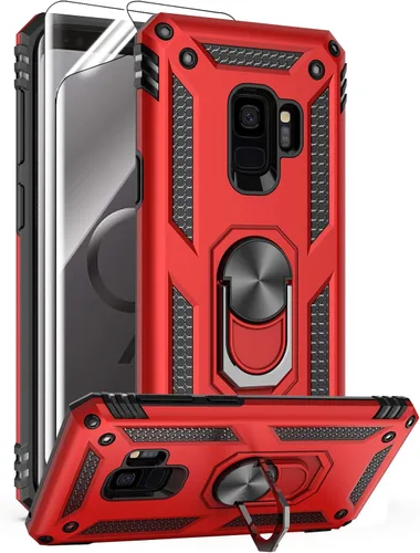 Vista 8 de Androgate Funda para Samsung Galaxy S9 con Protectores de Pantalla HD, Soporte Kickstand con Anillo de Metal de Grado Militar Probado Resistente a
