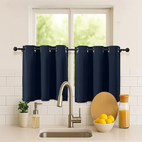 Vista 232 de Simplebrand Juego de 2 paneles de cenefa aguamarina para ventana de cocina de 14 pulgadas de largo, cortinas de oscurecimiento de habitación