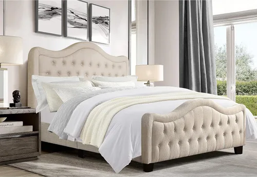 Vista 12 de Rosevera Turin Linen - Cama tapizada con paneles con cabecero ajustable con botones para dormitorio, tamaño Queen, carbono