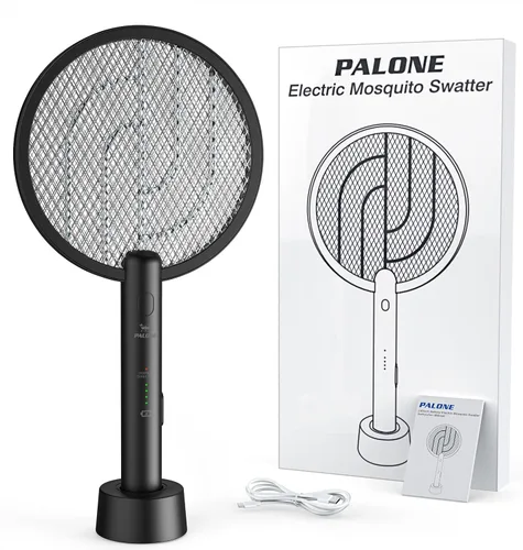 Vista 9 de Matamoscas eléctrico PALONE, 4000 V, doble modo, matamoscas mosquitos con base de carga tipo C, matamoscas de insectos con malla de seguridad de 3