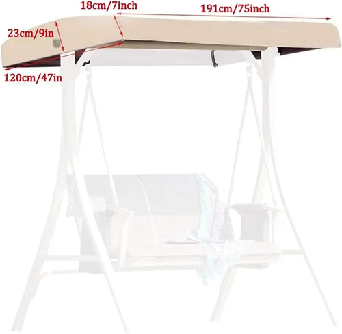 Vista 7 de Asiento de columpio de jardín de repuesto, cubierta de toldo de columpio de 3 plazas, cubierta superior impermeable para silla columpio para techo