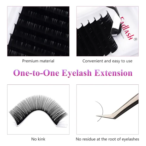 Vista 2 de Extensiones de pestañas de volumen regular, bandeja mixta, 0.03 mm, rizo B, 8-14 mm, de visón premium y seda, volumen de pestañas, suaves, mate