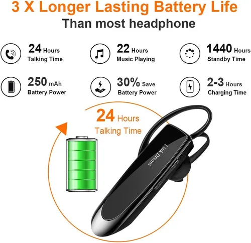 Vista 3 de Link Dream Auricular Bluetooth para teléfono celular, manos libres, auriculares inalámbricos con cancelación de ruido, micrófono 24 horas hablando