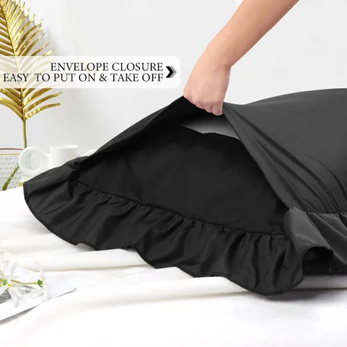 Vista 5 de PiccoCasa Fundas de almohada con volantes cepillados, fundas de almohada suaves y transpirables con cierre de sobre, dobladillo de 4 pulgadas, funda