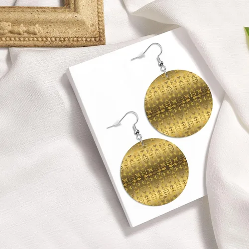 Vista 5 de Aretes redondos de cuero, patrón étnico africano con símbolos Adinkra, aretes colgantes de piel sintética para mujeres y niñas, Cuero sintético, No