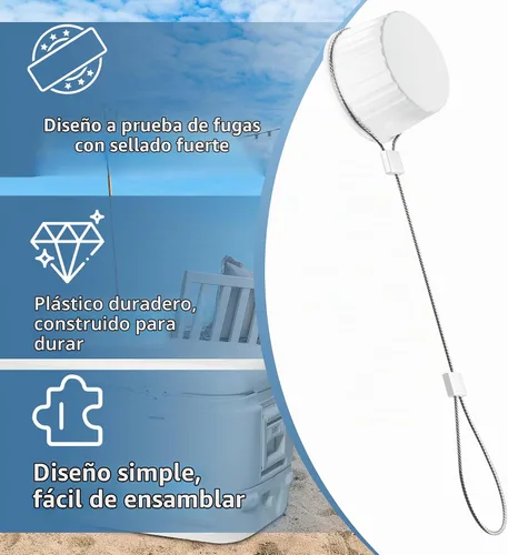 Vista 2 de Piezas de repuesto mejoradas para tapones de drenaje refrigerantes, compatibles con Igloo de 50 a 165 cuartos de galón, tapas roscadas con correa