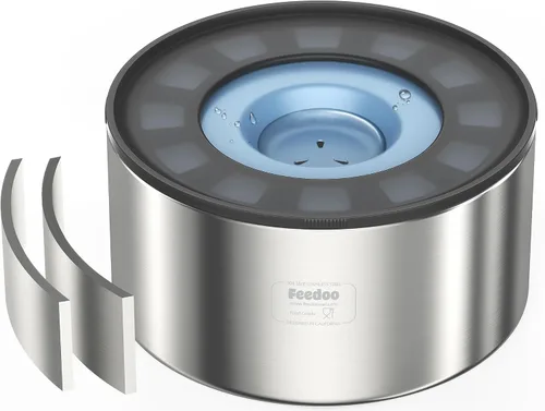 Vista 11 de Cuenco de agua antiderrames para perros, de acero inoxidable de doble pared con tapa a prueba de salpicaduras y disco flotante, base antideslizante