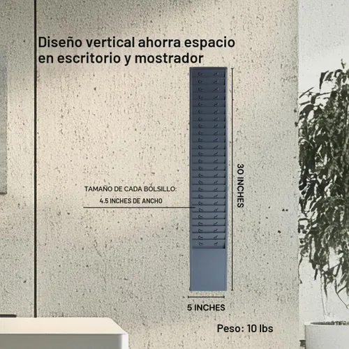 Vista 4 de Organizador de pared de metal de 25 ranuras, estante para tarjetas