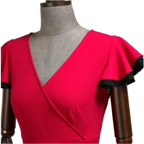 Vista 8 de Miusol Vestido de Noche Vintage con Cuello en V Profundo Estilo Naval para Mujer de Lápiz A-Rojo
