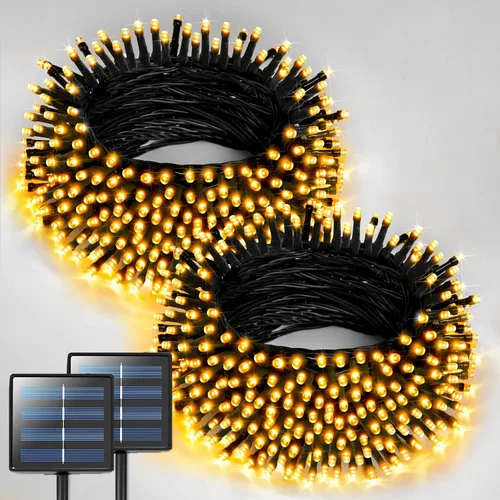 Vista 9 de JMEXSUSS - Paquete de 2, luces solares de Navidad cálidas y multicolor para exteriores, cada una con 100 LED, 10 metros, luces solares impermeables