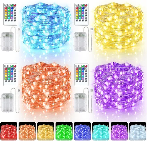 Vista 8 de StarryEver Guirnalda de 100 luces LED de 33 pies, funciona con pilas, paquete de 2 cadenas de luces de 16.5 pies que cambian de color con Varios