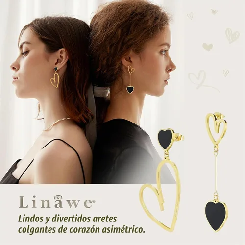 Vista 2 de Linawe Mismatched Heart Dangle Earrings for Women Trendy