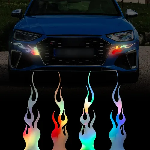 Vista 10 de TOMALL 4 calcomanías reflectantes de llama de 11.4 pulgadas para automóvil, vinilo de carreras, deportes, calcomanías de rayas de llama para carrito