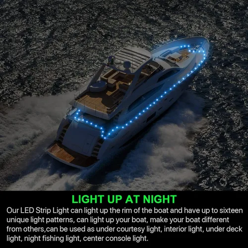 Vista 3 de Tira de luces LED para barco, luces de barco de control remoto de 16.4 pies, 16 cambios de color, luz interior de barco impermeable, luz de cubierta