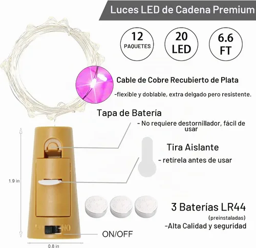 Vista 7 de SmilingTown 12 paquetes de 20 luces LED para botellas de vino con corcho - Cadena de luces de hadas de alambre plateado, luces de corcho operadas