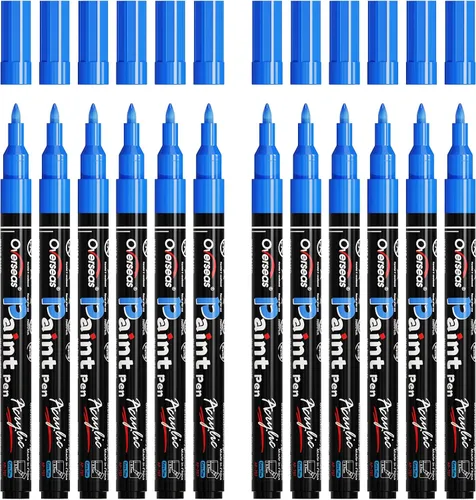 Vista 13 de Marcadores de Pintura Overseas - Marcadores Permanentes Blancos de Pintura Acrílica, Juego de 12, a Base de Agua, Impermeables, Punta Extrafina