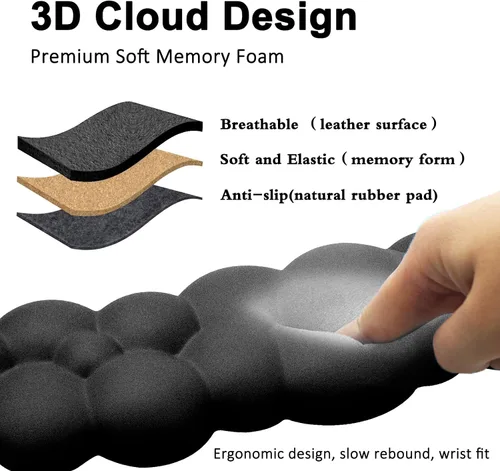 Vista 3 de Cloud - Almohadilla para reposamuñecas para teclado y mouse para computadora, alivio del dolor de brazos, alfombrilla de mouse ergonómica con base