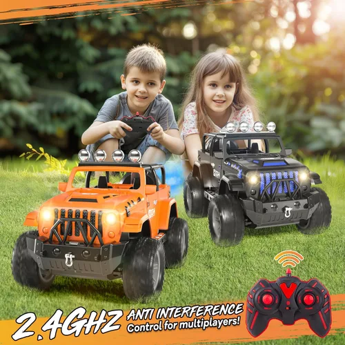 Vista 6 de Auto de control remoto 1:16 con aerosol, luces y sonido, Jeep de control remoto de 2.4 GHz para niños, todo terreno, todoterreno, Jeep RC, juguete