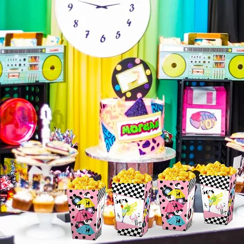 Vista 5 de JeVenis Cajas de palomitas de maíz para fiesta de calcetines de los años 50, decoraciones de fiesta temática de los años 50, decoraciones