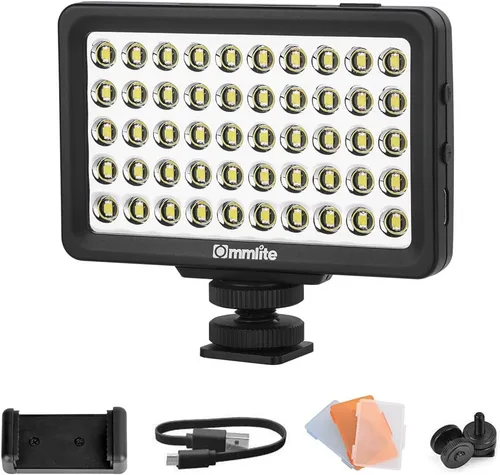 Vista 2 de Commlite CM-L50 - Luz LED de video para cámara, 50 LED 5700-6000 K, regulable, mini panel de luz para smartphones y cámaras, apto para Canon, Sony