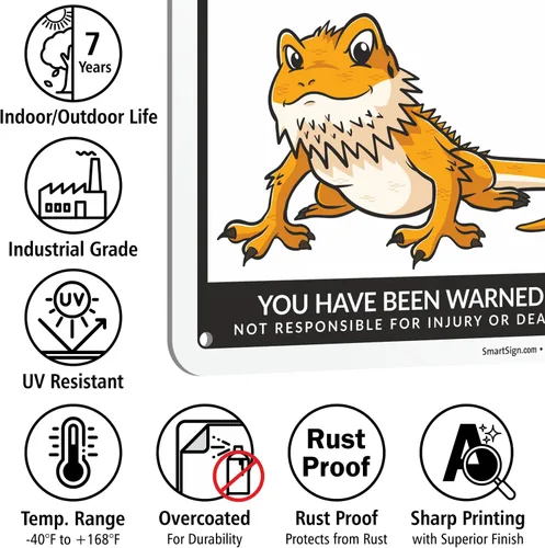 Vista 6 de SmartSign Funny Beware Of Bearded Dragons - Letrero de advertencia de 10 x 7 pulgadas, aluminio laminado sin óxido de 40 mil, letreros de metal