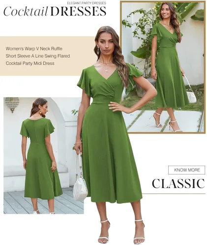 Vista 3 de Dokotoo Vestido de fiesta elegante con cuello en V para mujer, vestido de manga corta, vestido de patinadora, vestidos de invitados de boda