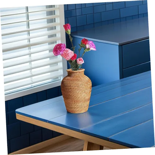 Vista 9 de Jarrón de ratán rústico para plantas, cesta de flores secas, maceta de hierba marina para el hogar, mesa de boda, centros de mesa, decoración