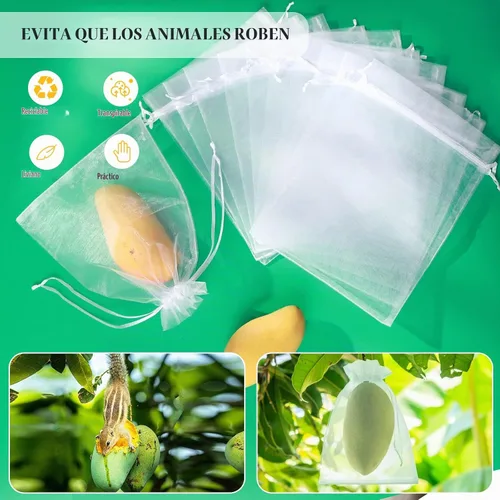 Vista 5 de 50 bolsas de protección de frutas, 6 x 9 pulgadas, bolsas de red de frutas blancas para árboles frutales, bolsa de malla con cordón, bolsas