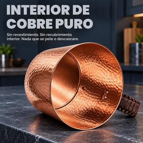 Vista 3 de Taza de cobre puro de 18.6 onzas con tapa para agua potable