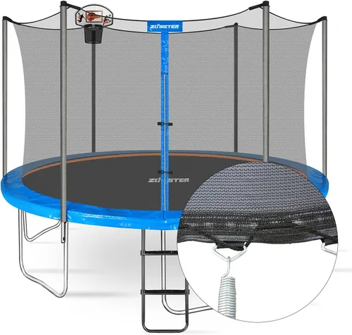 Vista 7 de Zoomster Red de recinto para cama elástica con tapa de poste, red de seguridad de repuesto para 6 postes rectos, trampolín redondo, transpirable