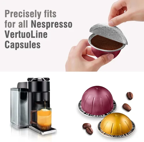 Vista 4 de VIVI SKY 120 tapas de papel de aluminio para cápsulas Nespresso reutilizables Vertuoline, cápsulas de café, sellos, cubiertas adhesivas compatibles
