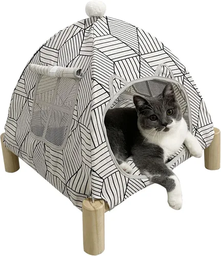 Vista 10 de Pozico Hamaca Cama para Gatos/Perros, Cama para Gatos, Camas Elevadas de Madera para Perros para Interiores y Exteriores, Catres Elevados para Gatos