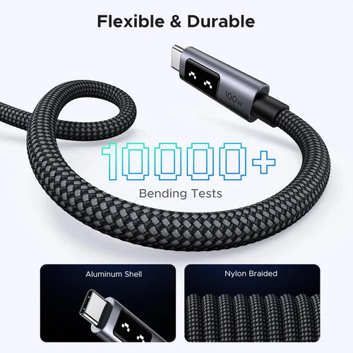 Vista 5 de UGREEN Uno - Cable USB C a USB C de 100 W, cable de carga rápida tipo C con pantalla LED para iPhone 17/17 Air/17 Pro/17 Pro Max/16, MacBook
