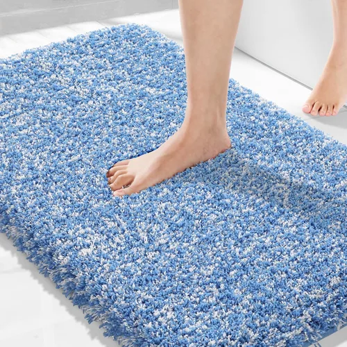 Vista 64 de Yimobra Alfombras de baño en negro y blanco antideslizantes lavables, tapetes de baño ultra suaves y absorbentes de agua, alfombra de ducha suave