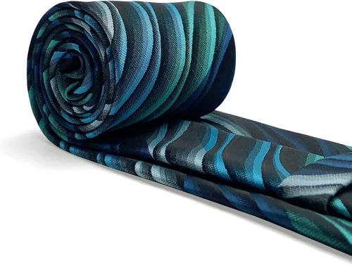 Vista 6 de S&W SHLAX&WING Corbatas para hombre con patrón geométrico ondulado verde azul para trajes