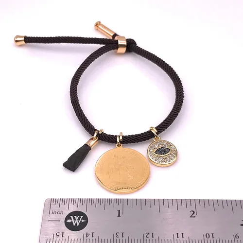 Vista 5 de LESLIE BOULES Pulsera de medalla de San Miguel para mujer (marrón), Latón, Chapado en oro