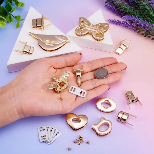 Vista 4 de Craftdady 6 juegos de monedero con cierre de giro, cierre de abejas, mariposa, pájaro, gato, oval, corazón, monedero, cierre giratorio, bolso