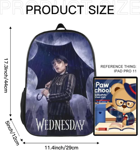 Vista 3 de Mochila escolar para el miércoles, mochila de viaje unisex para el regreso a la escuela, adolescentes, deportes, casual, mochila, Negro 11, Mochilas
