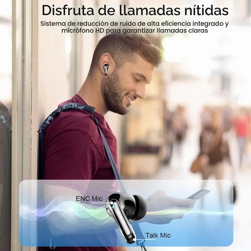 Vista 5 de Auriculares inalámbricos, auriculares Bluetooth 5.4, micrófono con cancelación de ruido ENC con graves estéreo, auriculares de reproducción de 40