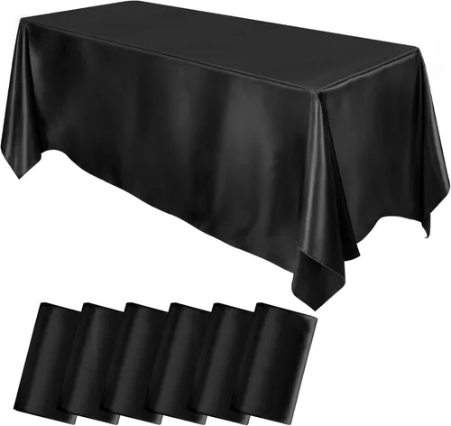 Vista 27 de MCEAST Paquete de 2 manteles rectangulares de satén, 102 x 58 pulgadas, color negro