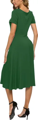 Vista 7 de EXCHIC Vestido midi de verano de manga corta con cuello redondo para mujer