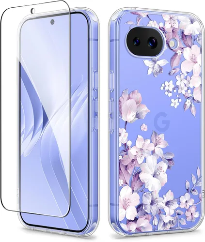 Vista 34 de GVIEWIN Funda para Google Pixel 10a con protector de pantalla, protección contra caídas de grado militar, no amarillenta, transparente, floral